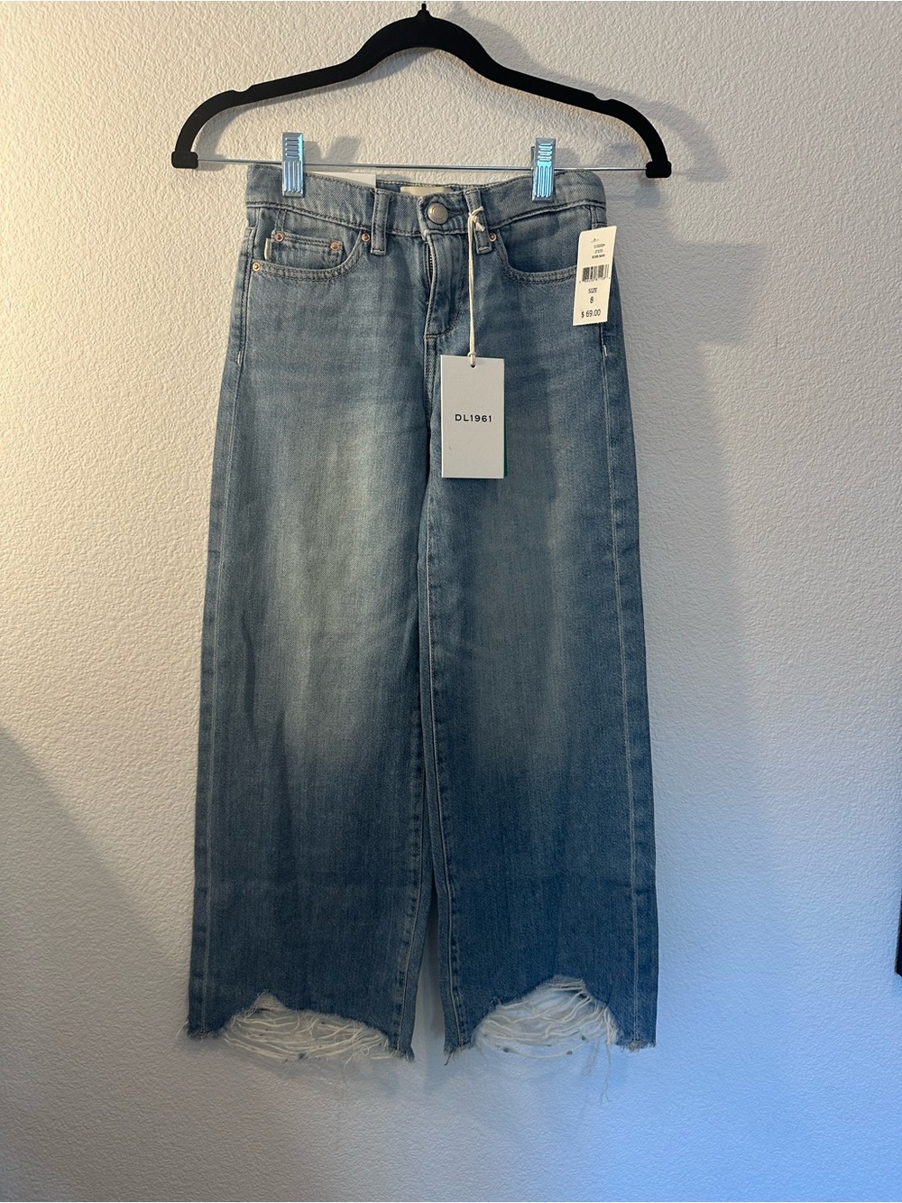 Girls DL1961 Jeans Size 8, Nini Wide Leg Raw Hem